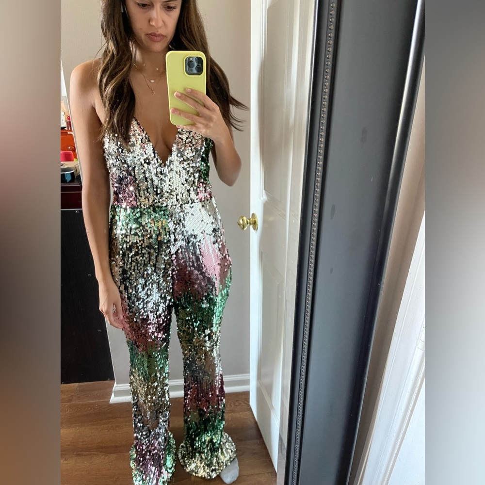 Pretty Little Thing Sequin Flair Leg Jumpsuit
